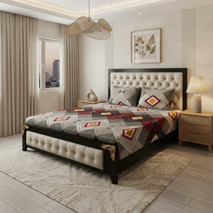 3D Crystal Cotton 3 Piece Bedsheet Set - Home Accessory Designed For Bedroom (AY0010057)