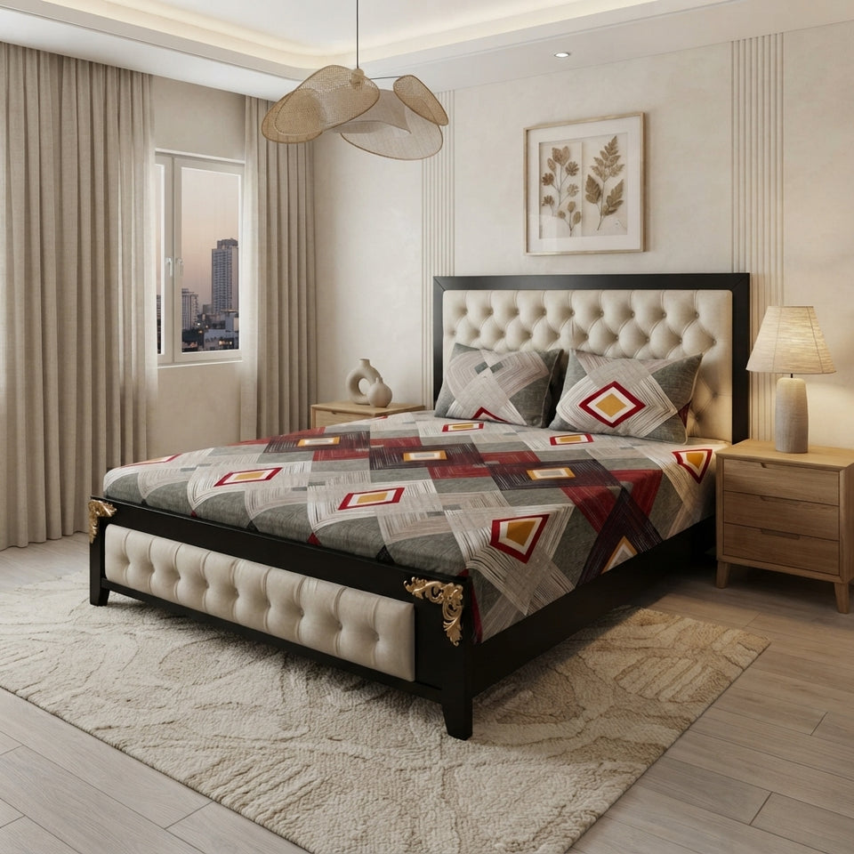 3D Crystal Cotton 3 Piece Bedsheet Set - Home Accessory Designed For Bedroom (AY0010057)
