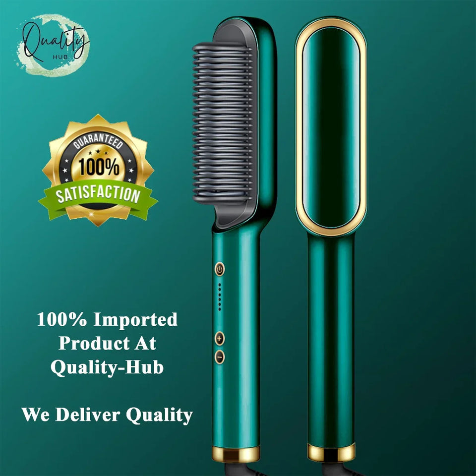 2-in-1 Hair Straightening Brush & Curler Heated Styling Tool