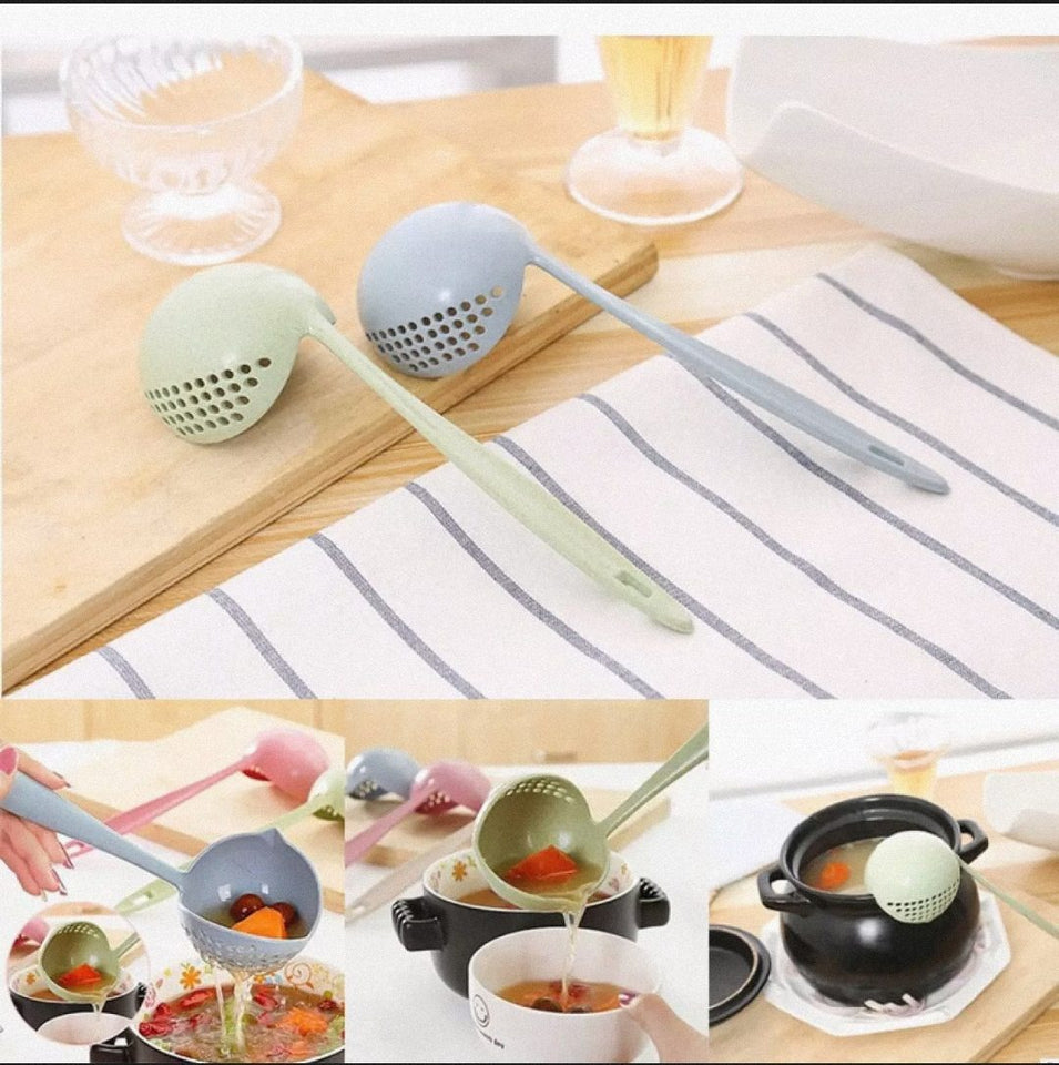 2 In 1 Long Handle Soup Spoon Home Strainer Cooking – Pack of 2