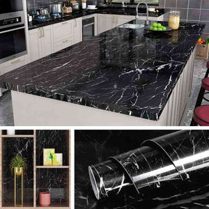 Self Adhesive Black Marble Sheet for Kitchen Waterproof – Pack of 5