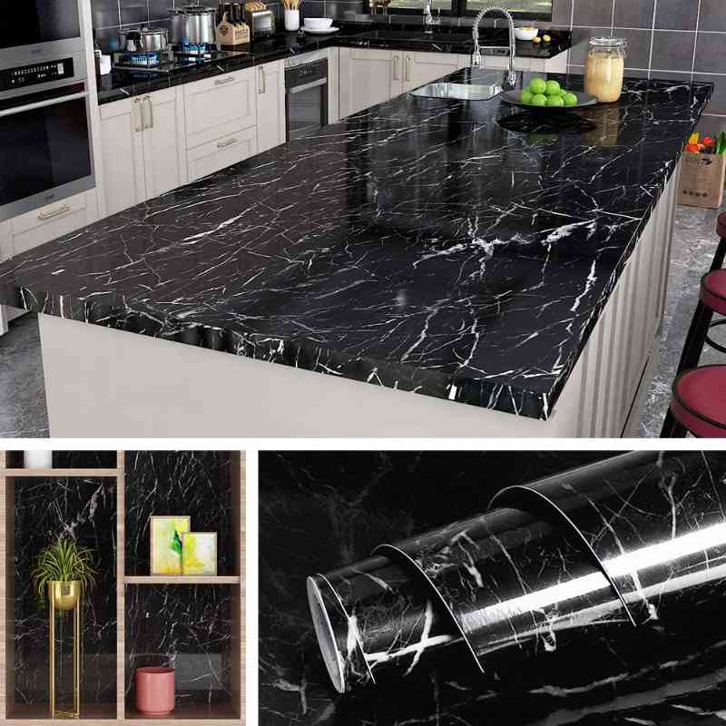 Self Adhesive Black Marble Sheet for Kitchen Waterproof – Pack of 5