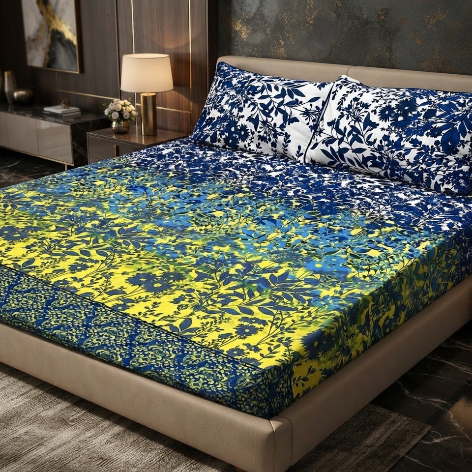 3D Crystal Cotton 3-Piece Bedsheet Set