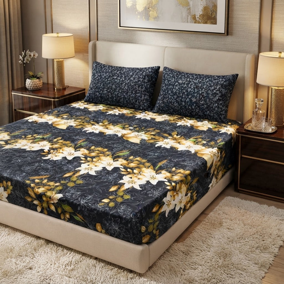 Gift Pack Bedsheet Cotton Mix Full Printed 3PC Set With King Size Sheet And 2 Pillow Covers