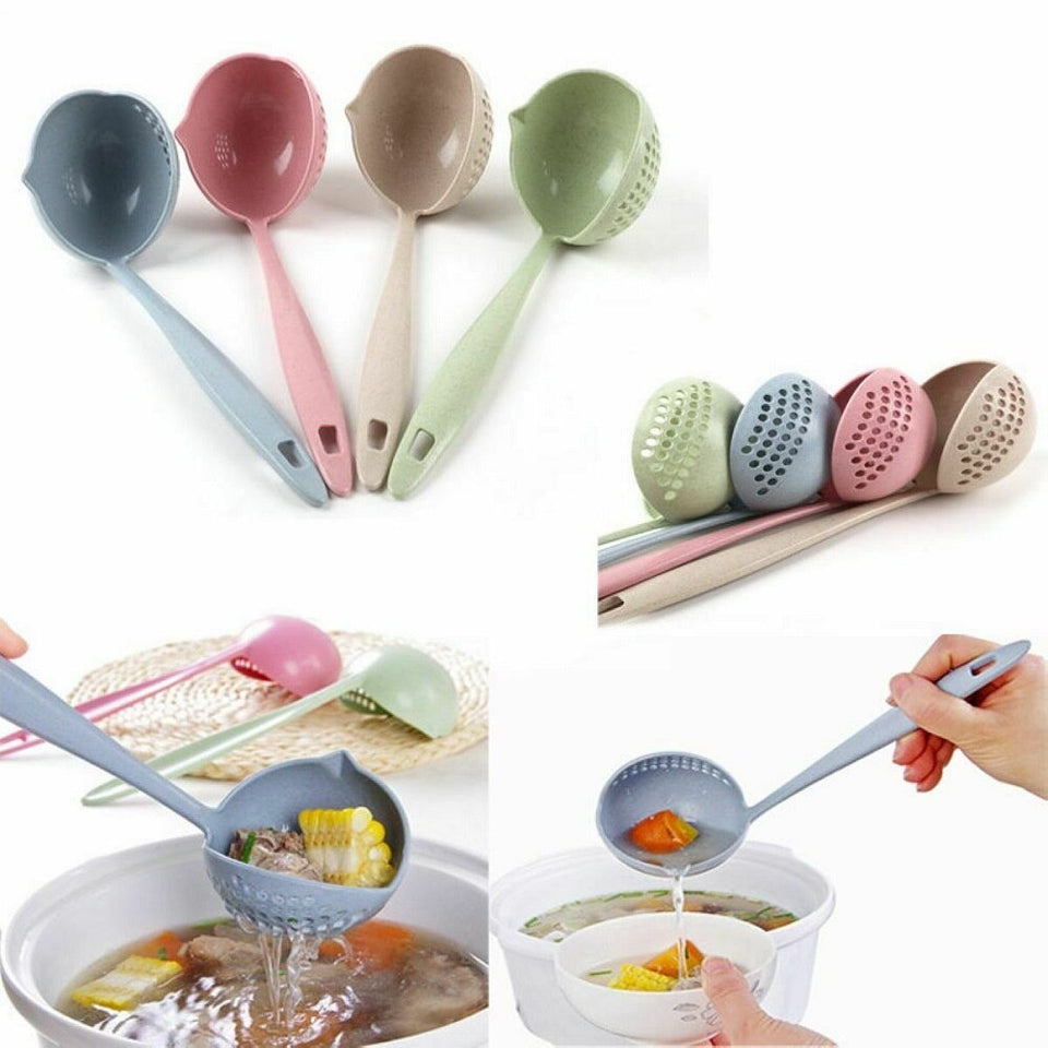 2 In 1 Long Handle Soup Spoon Home Strainer Cooking – Pack of 2