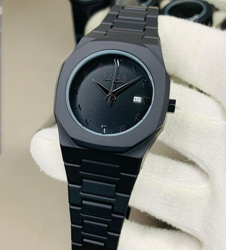Black Arabic-Style Dial Watch Everyday Timepiece
