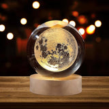 Moon Shape Crystal Ball LED Lamp with Wooden Base – Decorative Night Light