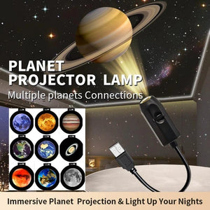**USB Moon & Earth Galaxy Projector Lamp – Starry Sky Atmosphere Light with 6 Projection Lenses**
