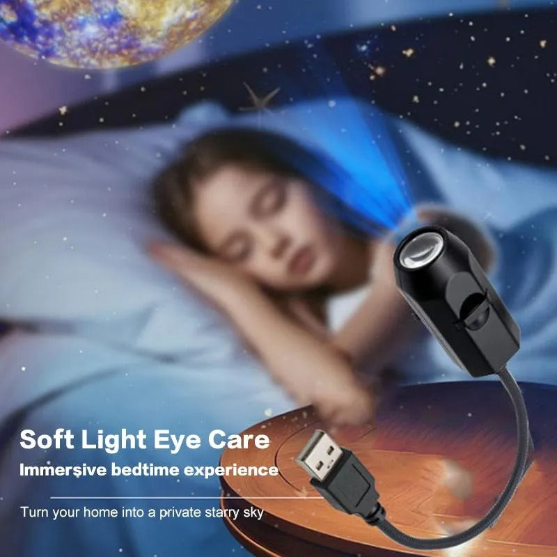 **USB Moon & Earth Galaxy Projector Lamp – Starry Sky Atmosphere Light with 6 Projection Lenses**
