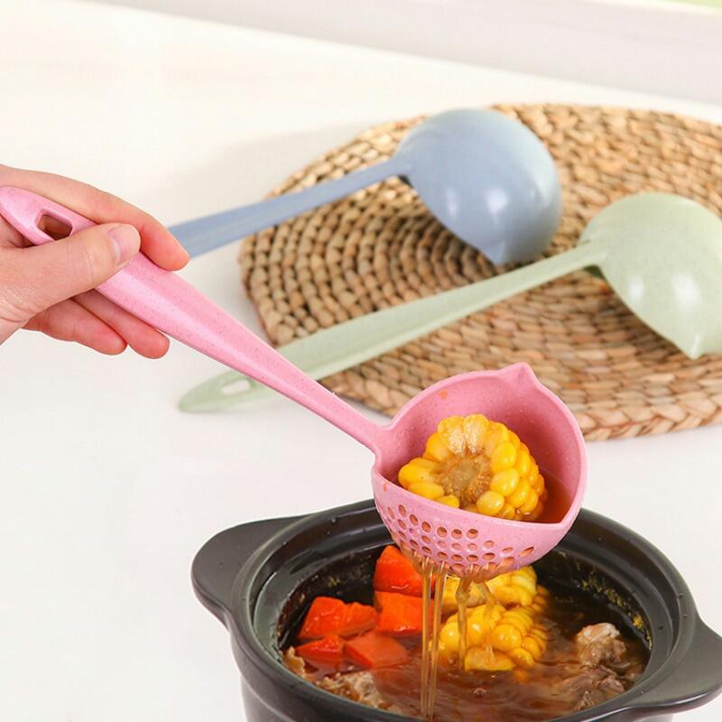 2 In 1 Long Handle Soup Spoon Home Strainer Cooking – Pack of 2