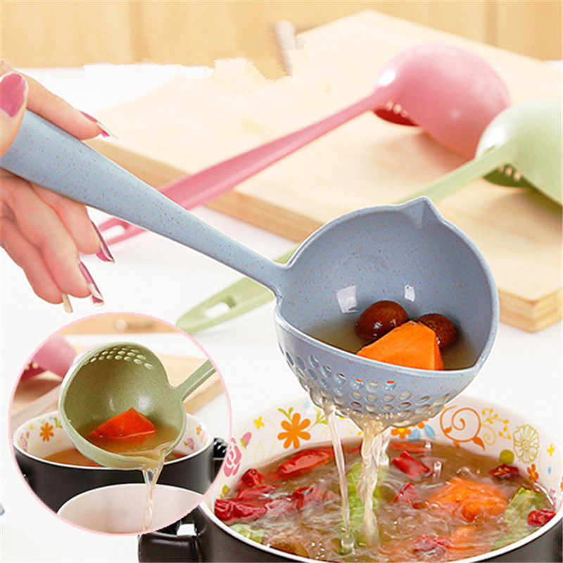 2 In 1 Long Handle Soup Spoon Home Strainer Cooking – Pack of 2