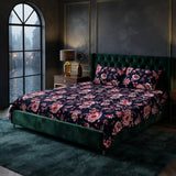 3D Crystal Cotton Bedsheet Set – Navy Blue Pink Peony Floral | 3-Piece Premium Bedding