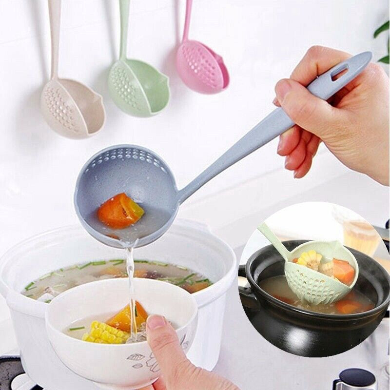 2 In 1 Long Handle Soup Spoon Home Strainer Cooking – Pack of 2