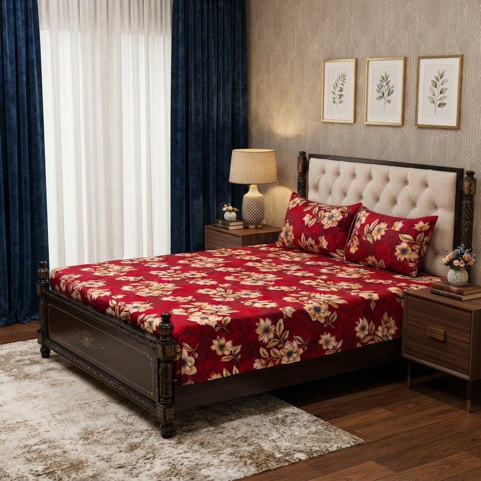 3D Crystal Cotton 3-piece Bedsheet Set - For Bedroom Comfort And Daily Interior Routine (AY0010056)