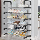 6 layer shoe rack front view with multiple shelves for footwear storage