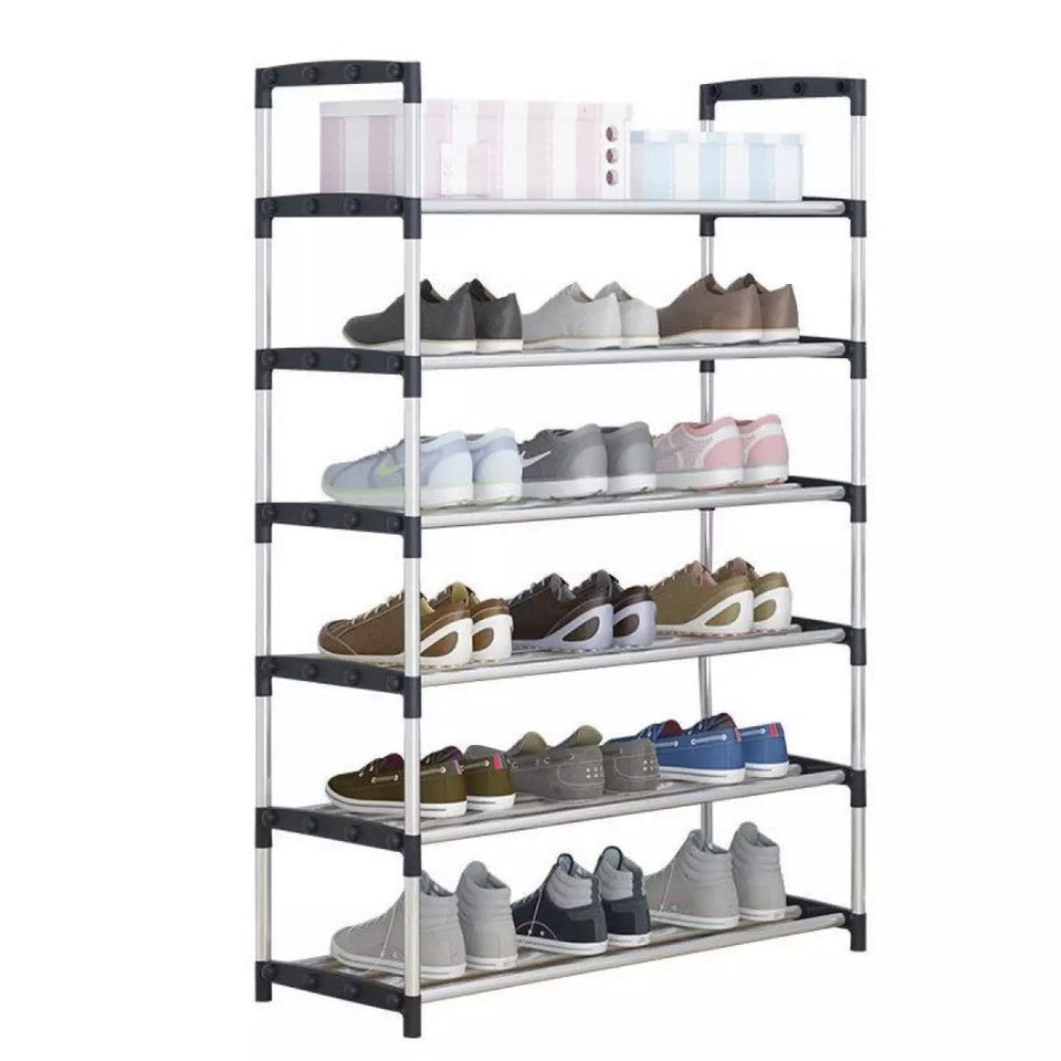 6 layer steel pipe shoe rack with multiple shelves for organized shoe storage