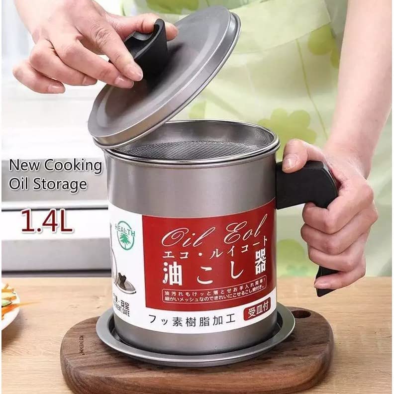 Stainless Steel Oil Filter Storage Pot Kitchen Oil Strainer
