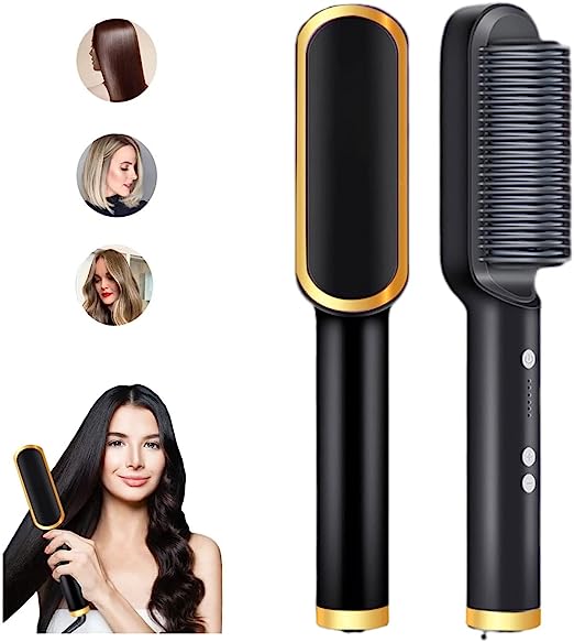 2-in-1 Hair Straightening Brush & Curler Heated Styling Tool