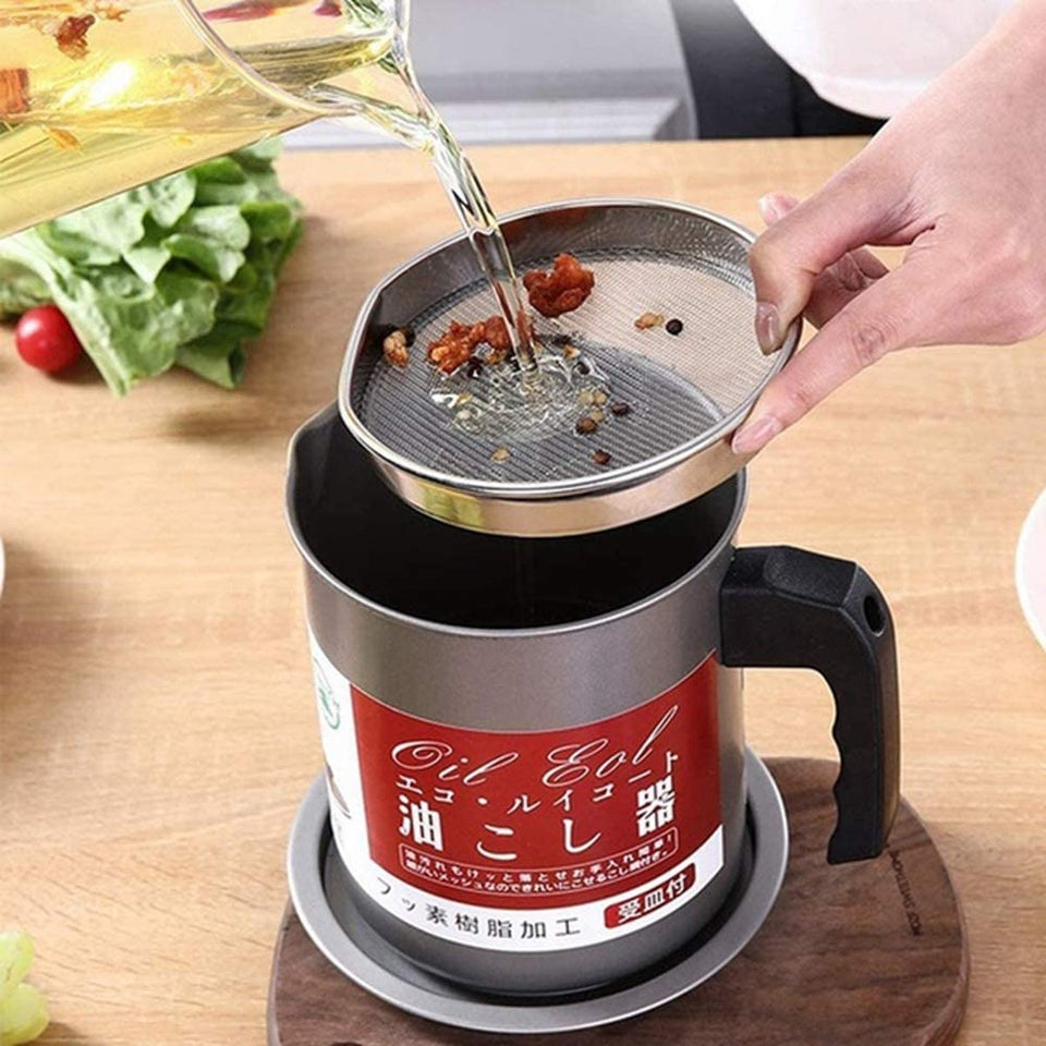 Stainless Steel Oil Filter Storage Pot Kitchen Oil Strainer