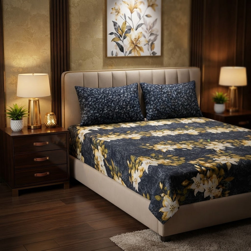 Gift Pack Bedsheet Cotton Mix Full Printed 3PC Set With King Size Sheet And 2 Pillow Covers