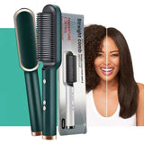 2-in-1 Hair Straightening Brush & Curler Heated Styling Tool
