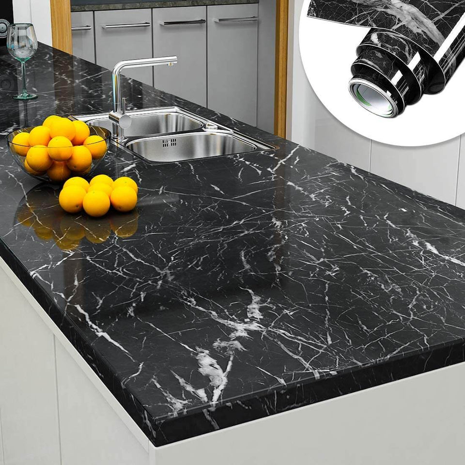 Self Adhesive Black Marble Sheet for Kitchen Waterproof – Pack of 5