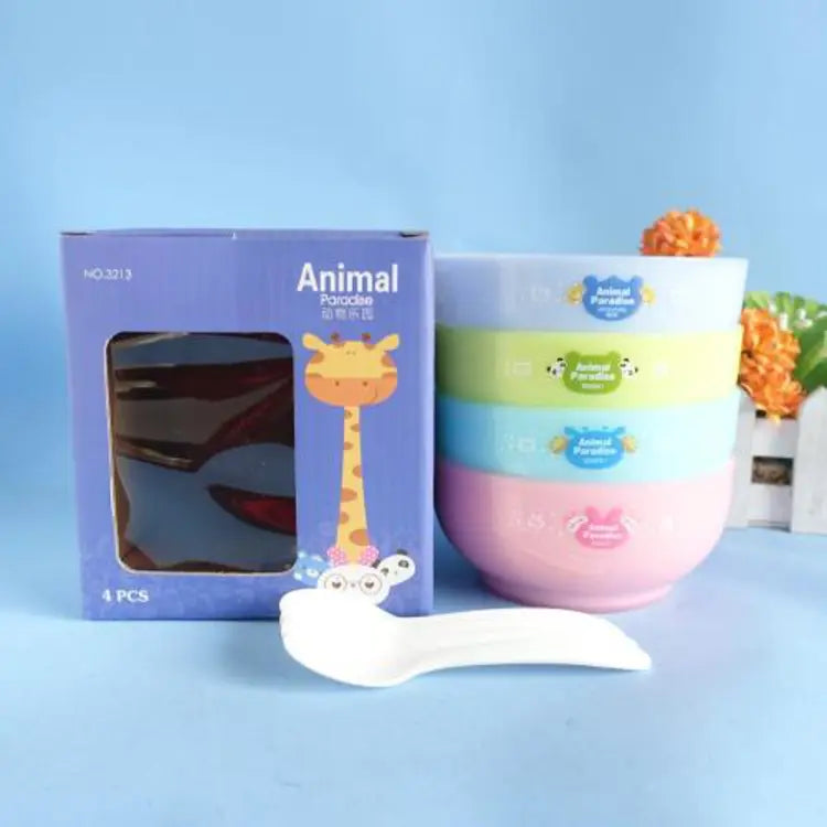 Animal Paradise Cartoon Bowls With Spoons – Set of 4