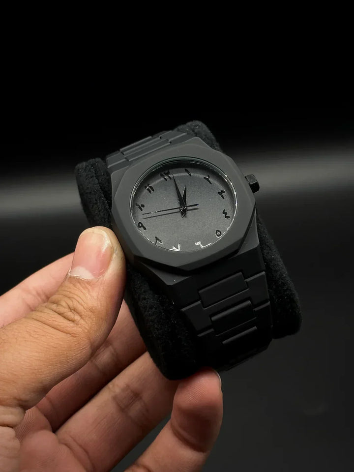 Black Arabic-Style Dial Watch Everyday Timepiece