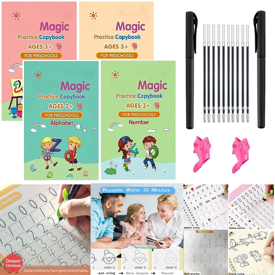 Magic Practice Copybook for Kids, Children Reusable – Pack of 4