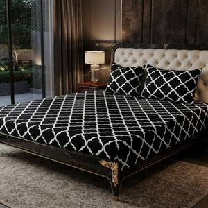 3D Crystal Cotton 3PC Bedsheet Set With 1 Bedsheet And 2 Piping Pillow Covers Multicoloured Design