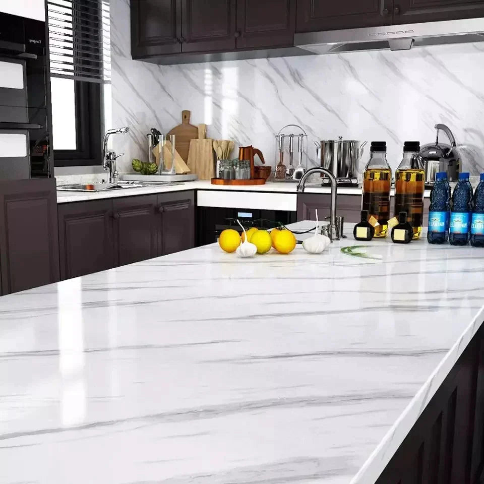 Self Adhesive White Marble Sheet for Kitchen Waterproof – Pack of 5