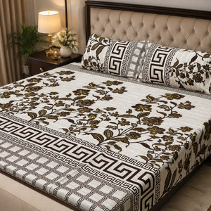 3D Crystal Cotton 3-Piece Bedsheet Set – Multicolour | Ultra-Soft Premium Bedding