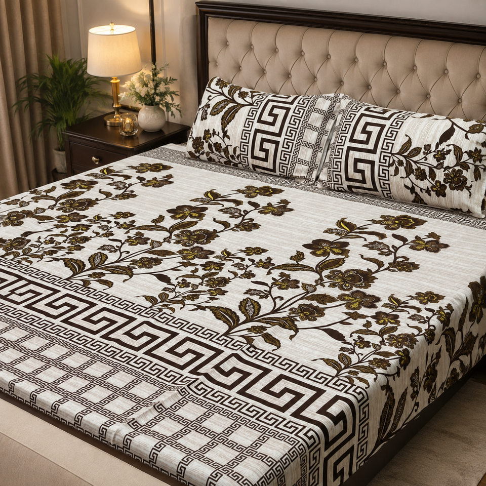 3D Crystal Cotton 3-Piece Bedsheet Set – Multicolour | Ultra-Soft Premium Bedding