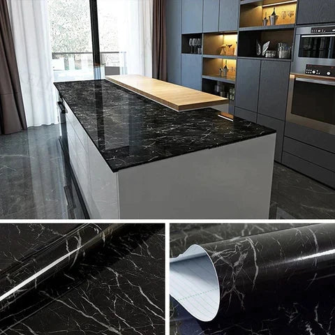 Self Adhesive Black Marble Sheet for Kitchen Waterproof – Pack of 5