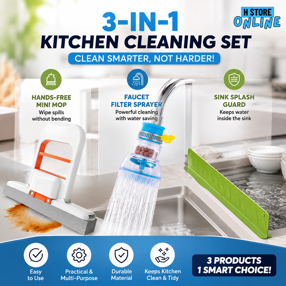3-in-1 Kitchen Cleaning Set Hands-Free Mini Mop, Faucet Filter
