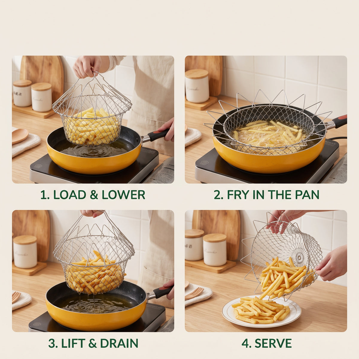Stainless Steel Foldable Frying Basket – Multipurpose Kitchen Strainer