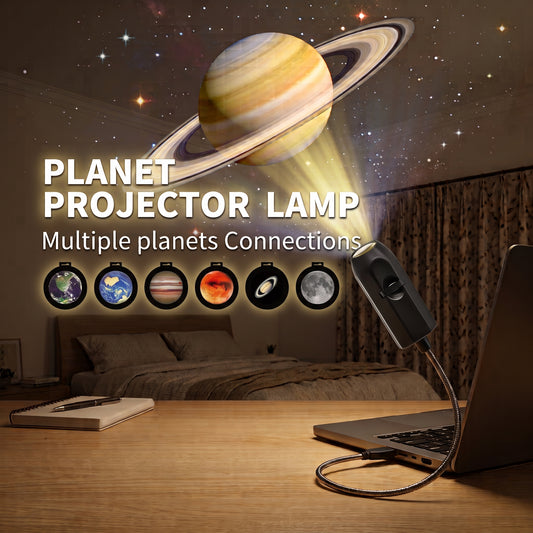 **USB Moon & Earth Galaxy Projector Lamp – Starry Sky Atmosphere Light with 6 Projection Lenses**