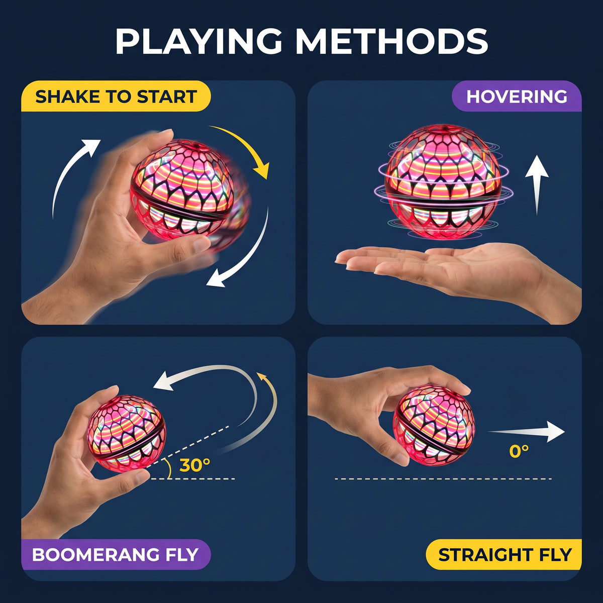 Flying Spinner Boomerang Ball – LED Flying Fidget Toy for Kids