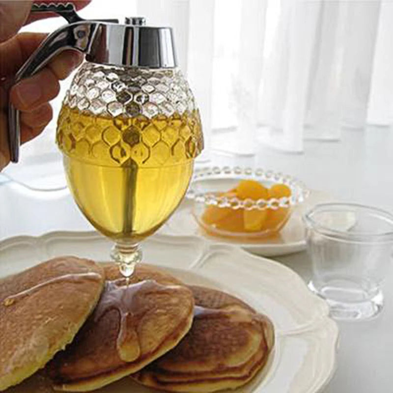 Crystal Glass Honey Dispenser Transparent Honey Storage Bottle