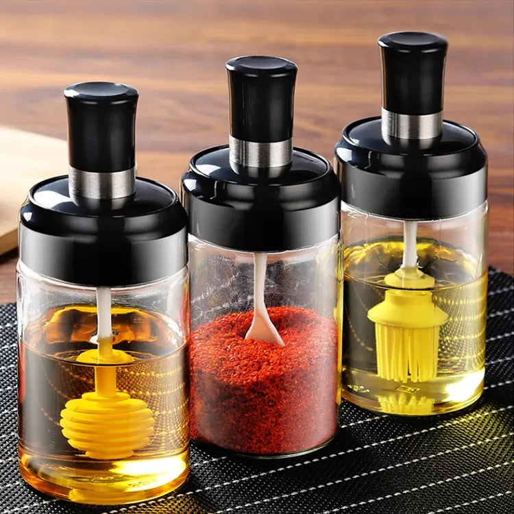 Glass Seasoning Tank Kitchen Spice Kit Bottles Pepper – Pack of 3