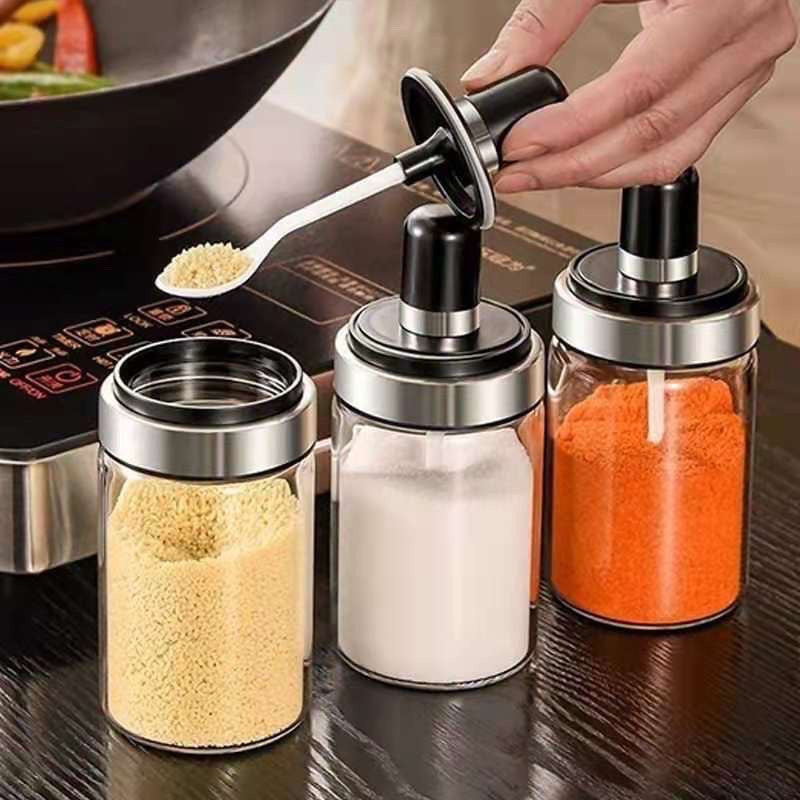 250ml Kitchen Condiment Jar Glass Seasoning Bottle With Spoon