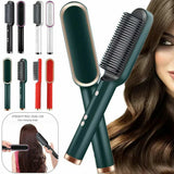 2-in-1 Hair Straightening Brush & Curler Heated Styling Tool
