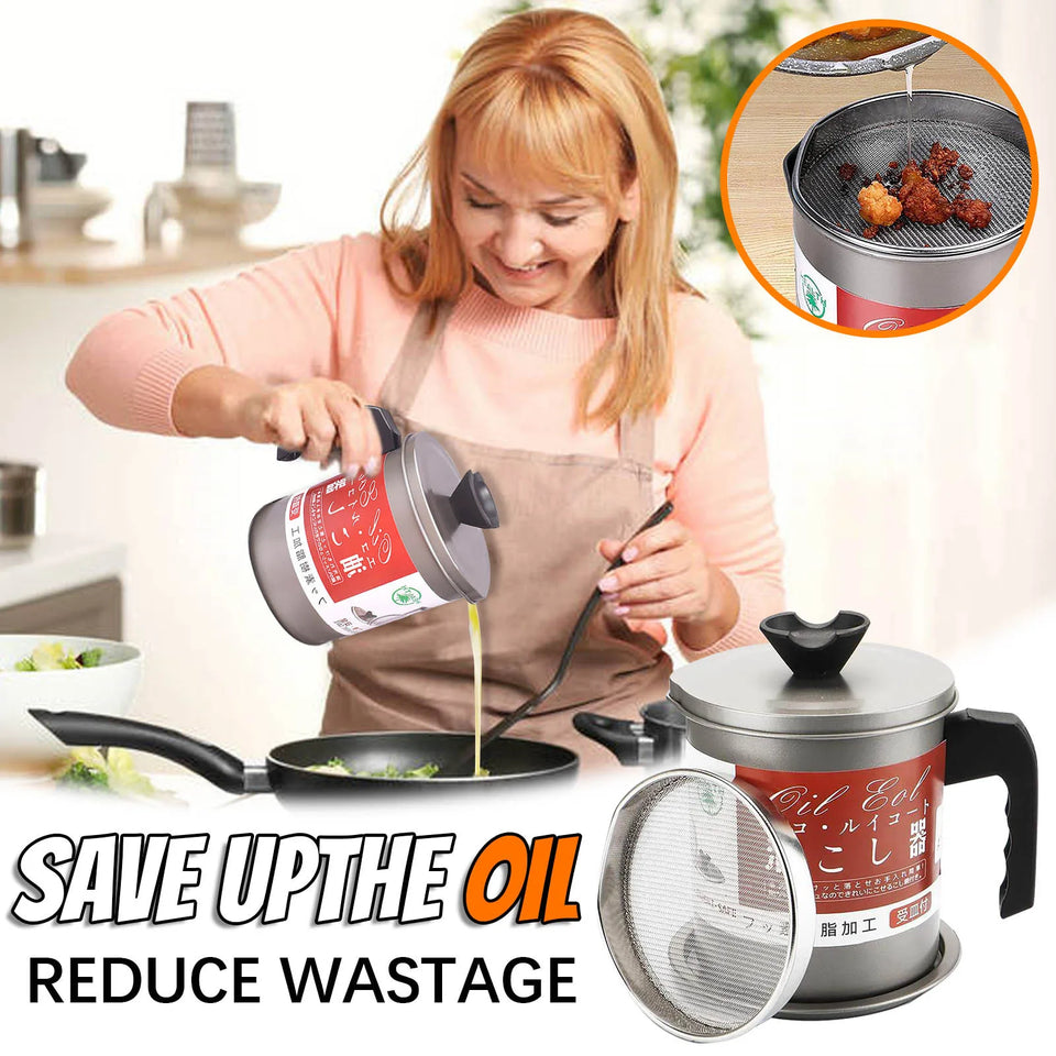 Stainless Steel Oil Filter Storage Pot Kitchen Oil Strainer
