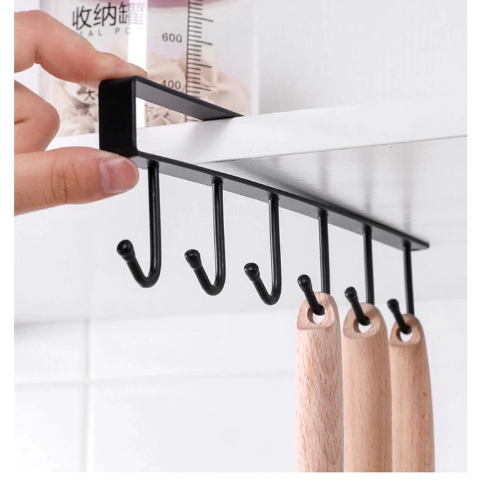 6 Hooks Metal hanger, Storage Shelf Wardrobe Cabinet – Pack of 2