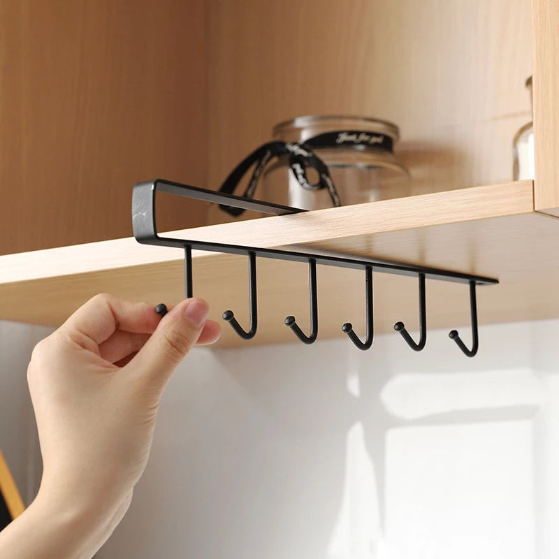 6 Hooks Metal hanger, Storage Shelf Wardrobe Cabinet – Pack of 2