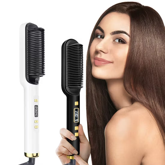 2-in-1 Hair Straightening Brush & Curler Heated Styling Tool