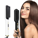 2-in-1 Hair Straightening Brush & Curler Heated Styling Tool
