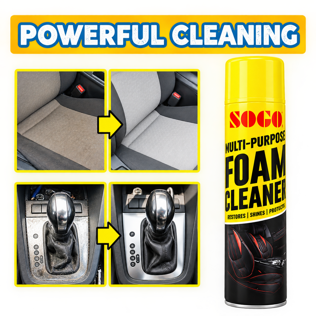 SOGO Multi-Purpose Foam Cleaner 650ml for Car Interior, Sofa & Upholstery
