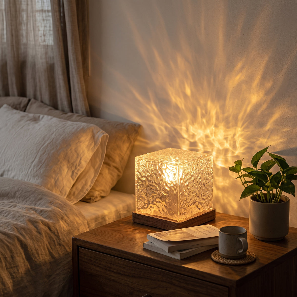 Water Ripple Night Light – Flame Effect Crystal Lamp