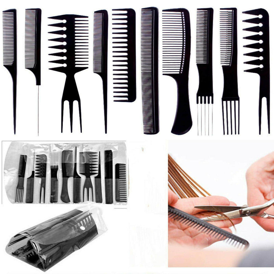 Black Professional Combs Hair Salon Hair Styling Barbers – 10 Pieces